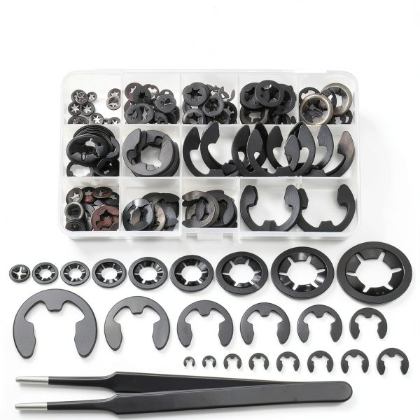 Glarks 261pcs 65Mn-Steel Tooth Lock Washers and E-Clip Kit-0