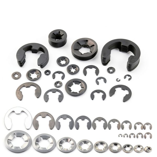 Glarks 261pcs 65Mn-Steel Tooth Lock Washers and E-Clip Kit-4