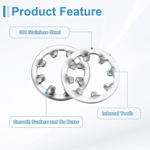uxcell 40Pcs 5/16 Internal Tooth Lock Washer, 304 Stainless Steel Multi-Tooth Star Washer Locking Fastener, Silver Tone-2